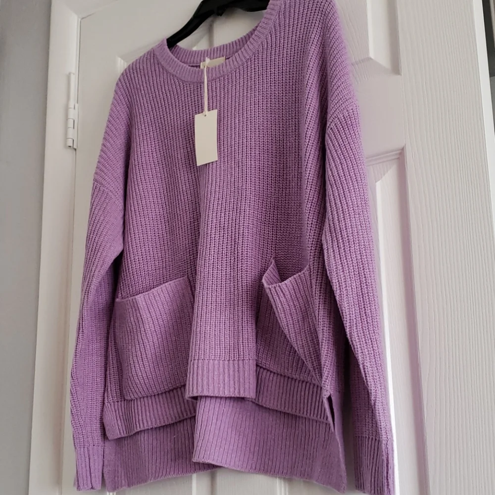 Melloday Lilac Two Pocket Pullover Sweater